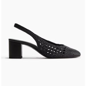 H&M Leather Slingback Pumps Sandals Black NWT Sz 11 Woven Braided Low Heels toe
